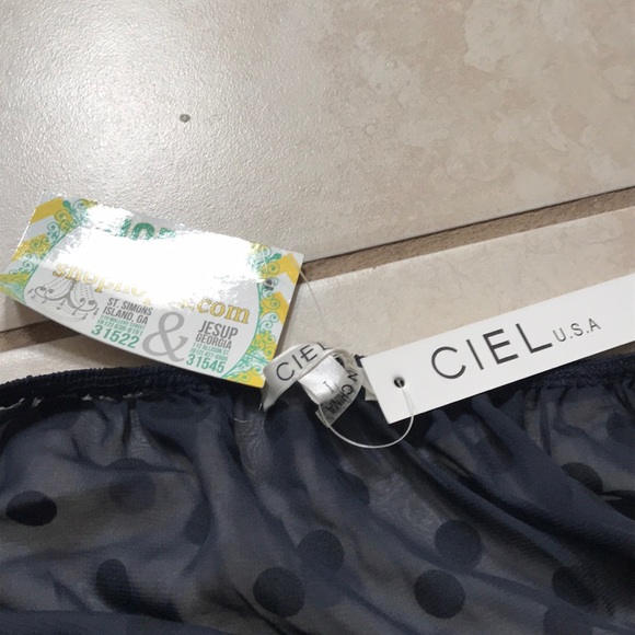 Navy Polka Dot Off the Shoulder Top - Picture 3 of 5